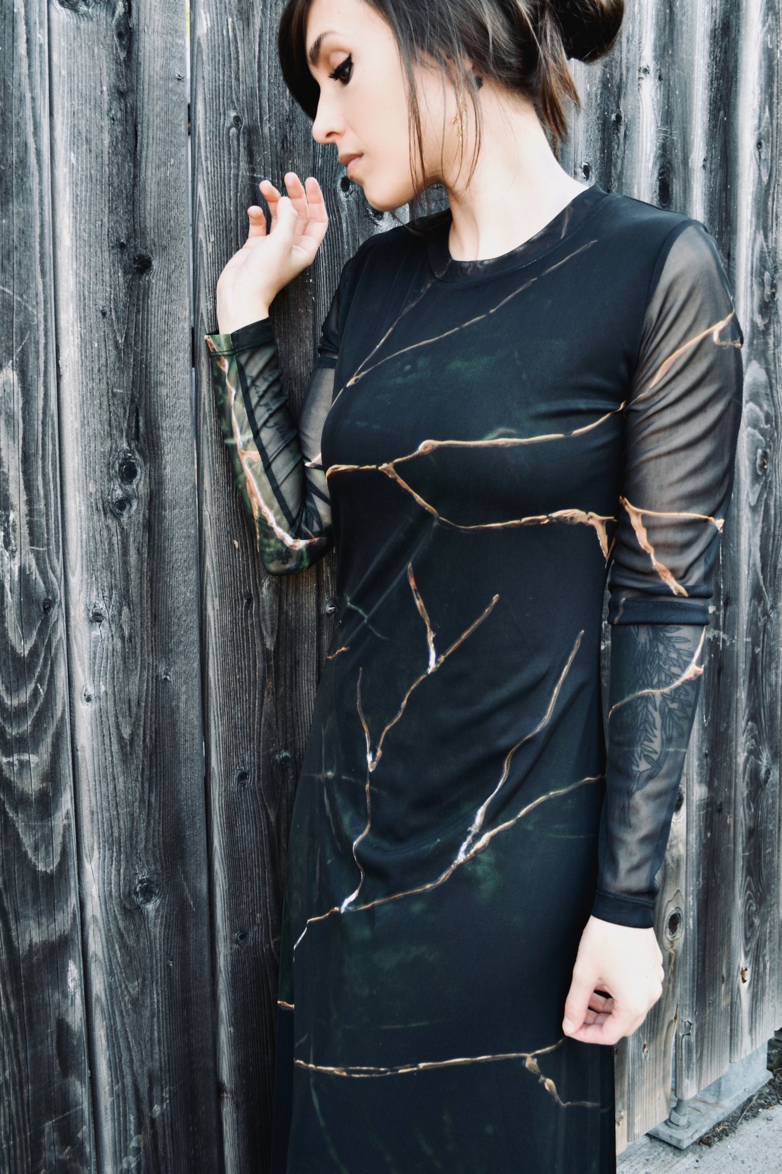 Long Sleeve Mesh Maxi Dress