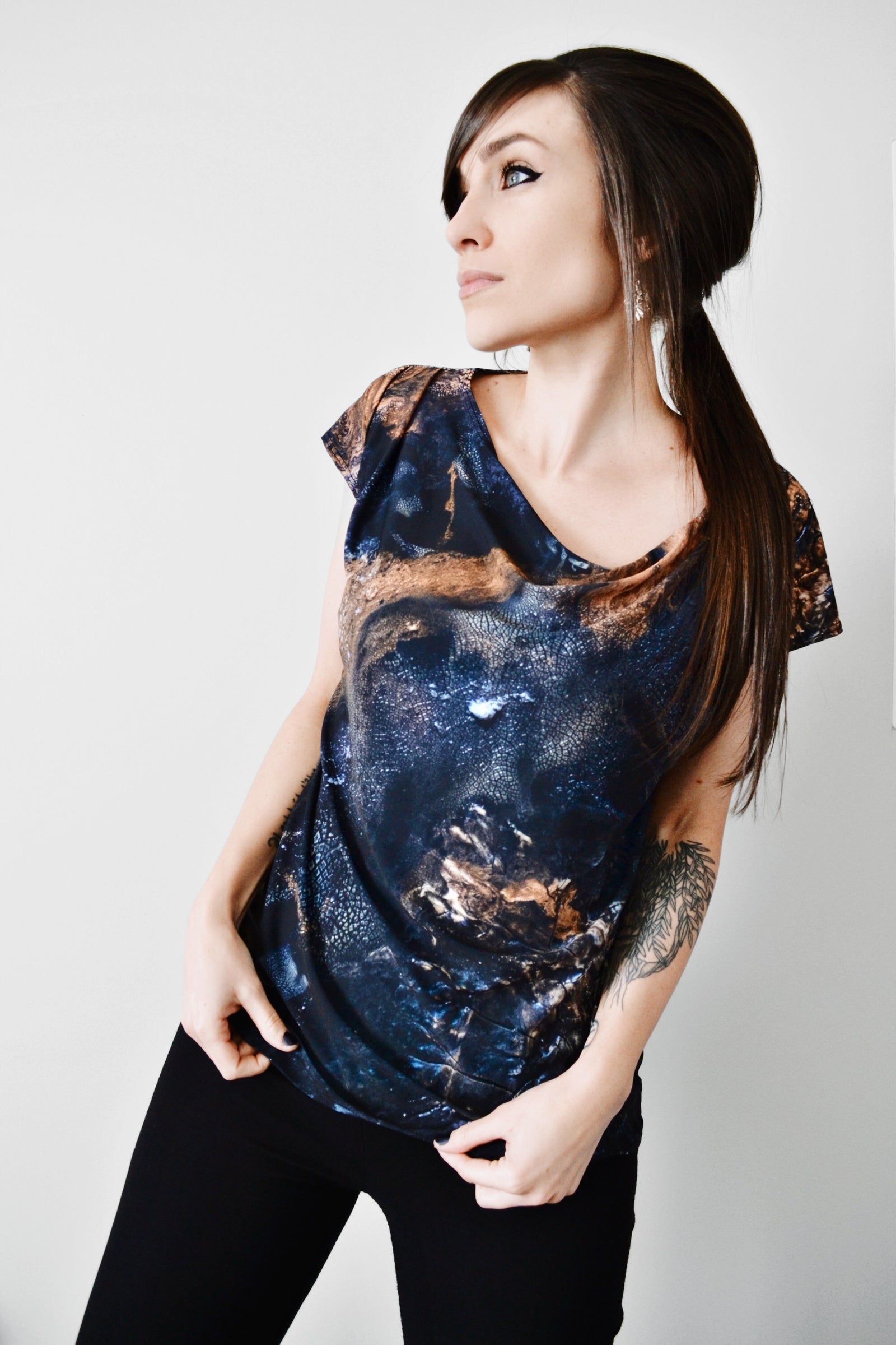 Drape Neck Cap Sleeve Tee