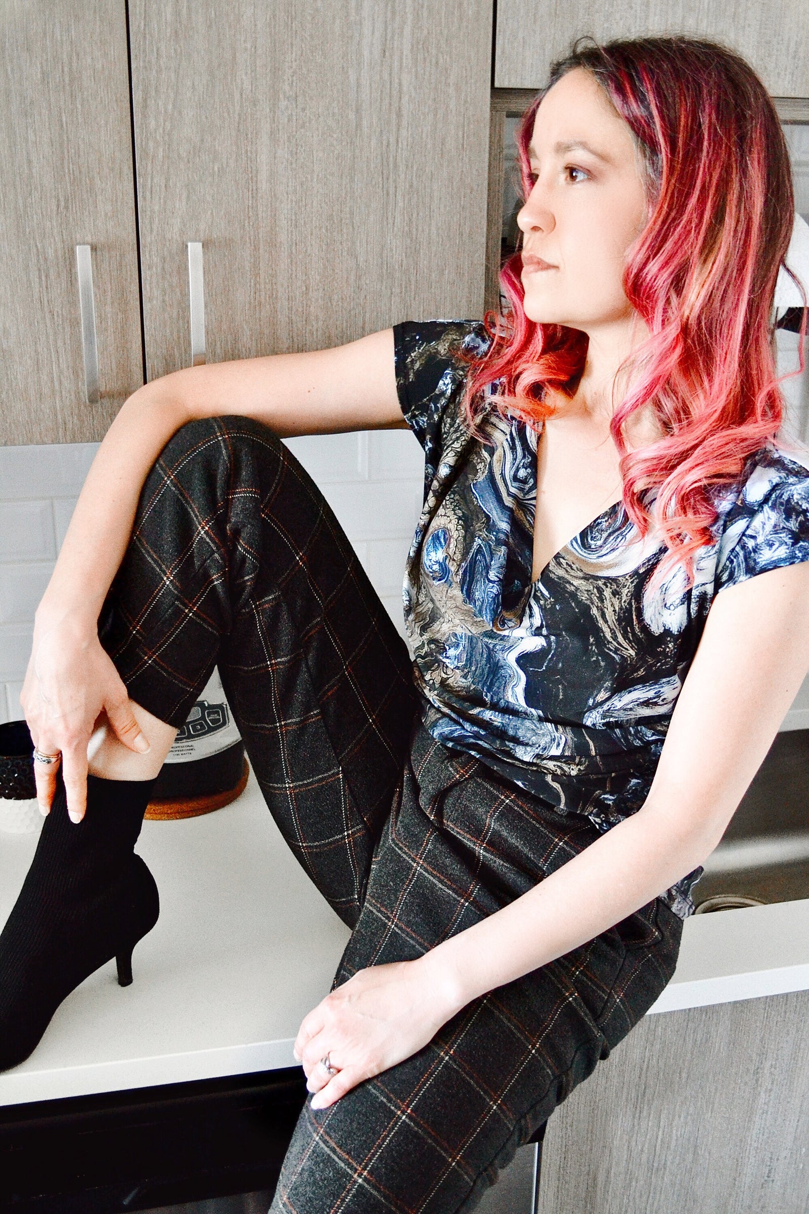 Drape Neck Cap Sleeve Tee