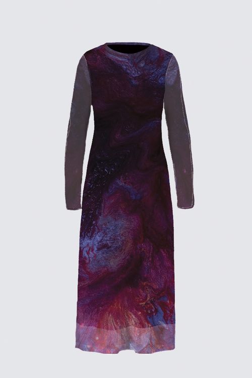 Long Sleeve Mesh Maxi Dress