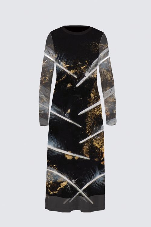 Long Sleeve Mesh Maxi Dress