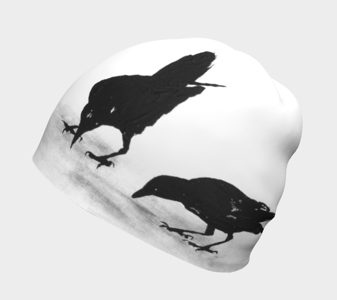 Black and white crow print lightweight beanie hat