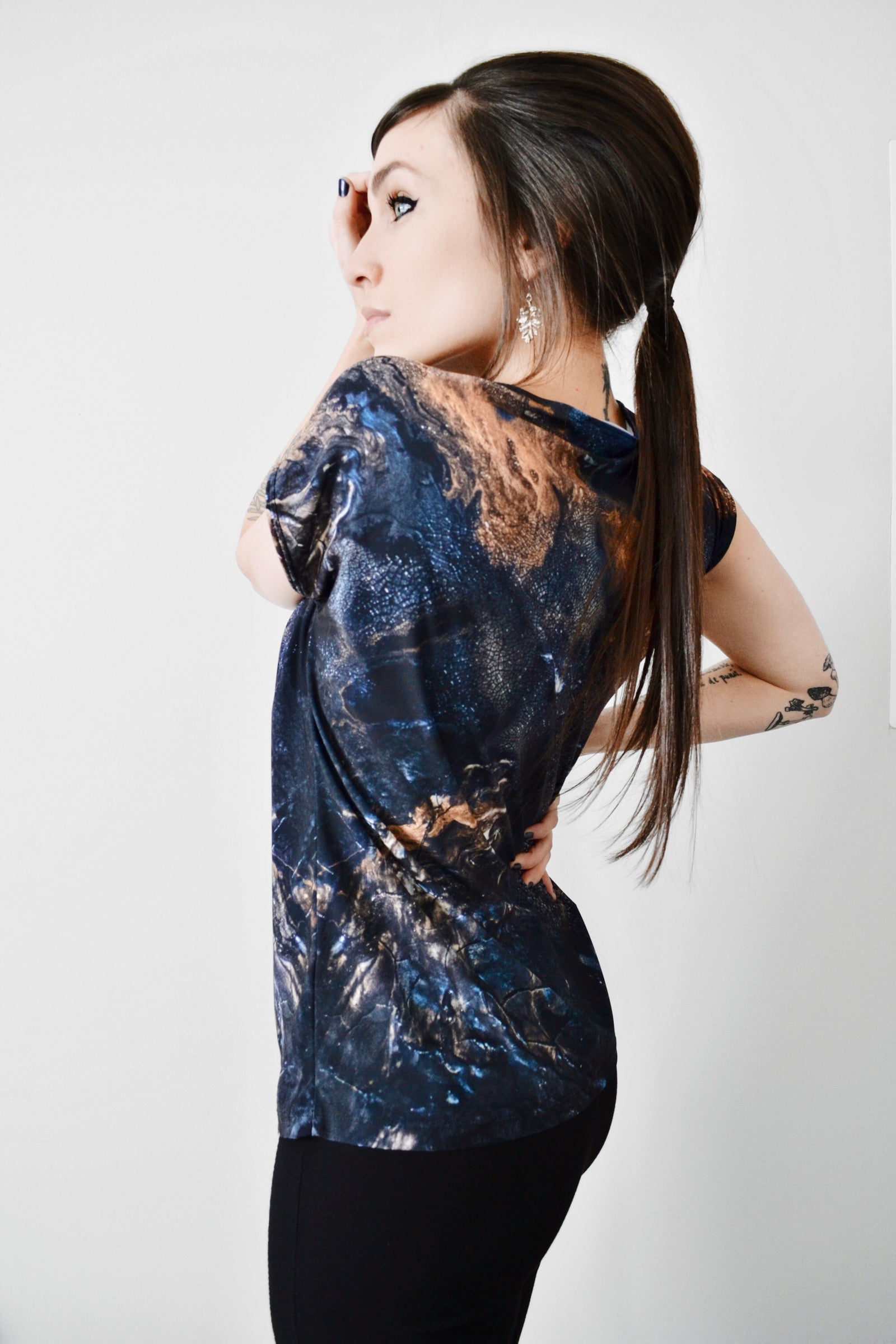 Drape Neck Cap Sleeve Tee