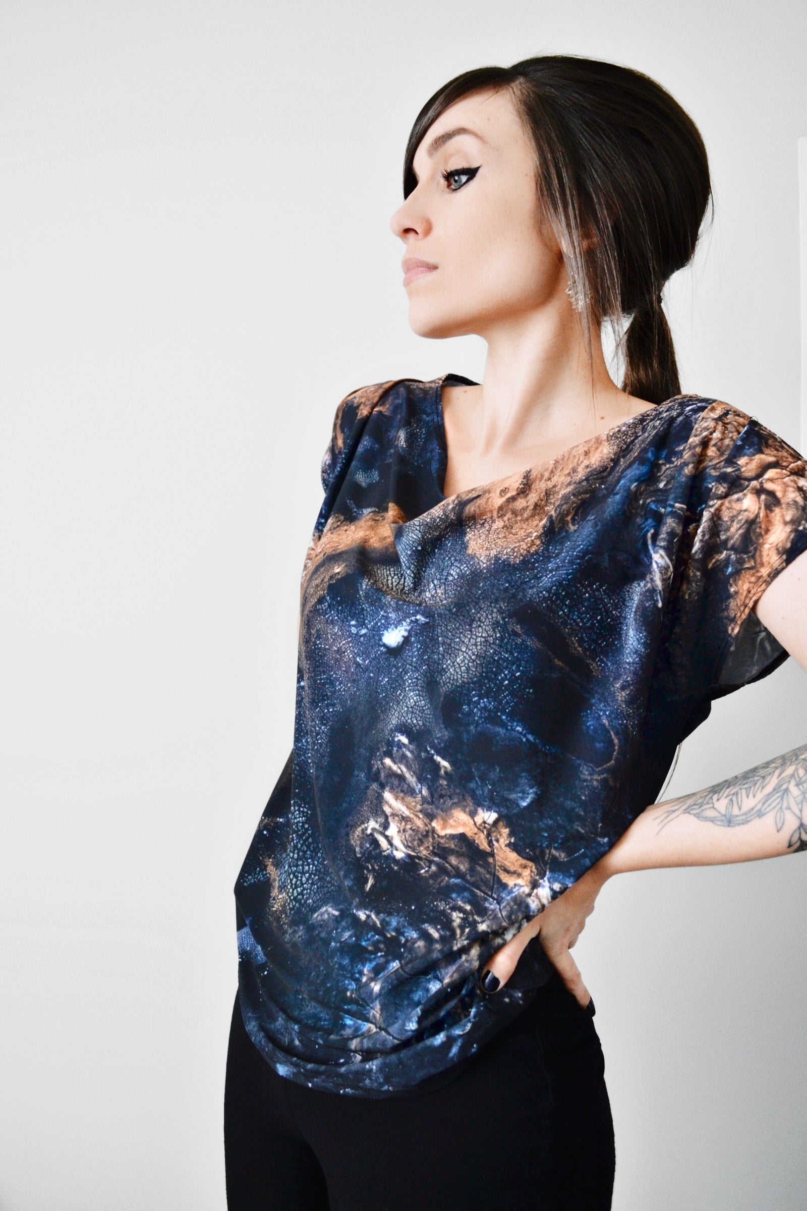 Drape Neck Cap Sleeve Tee