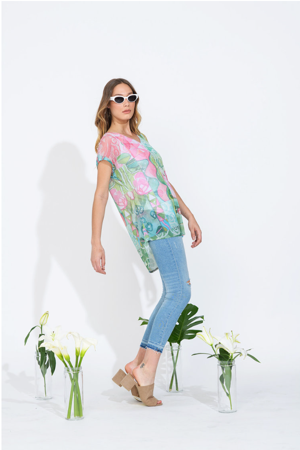 Short Sleeve V-Neck Chiffon Top
