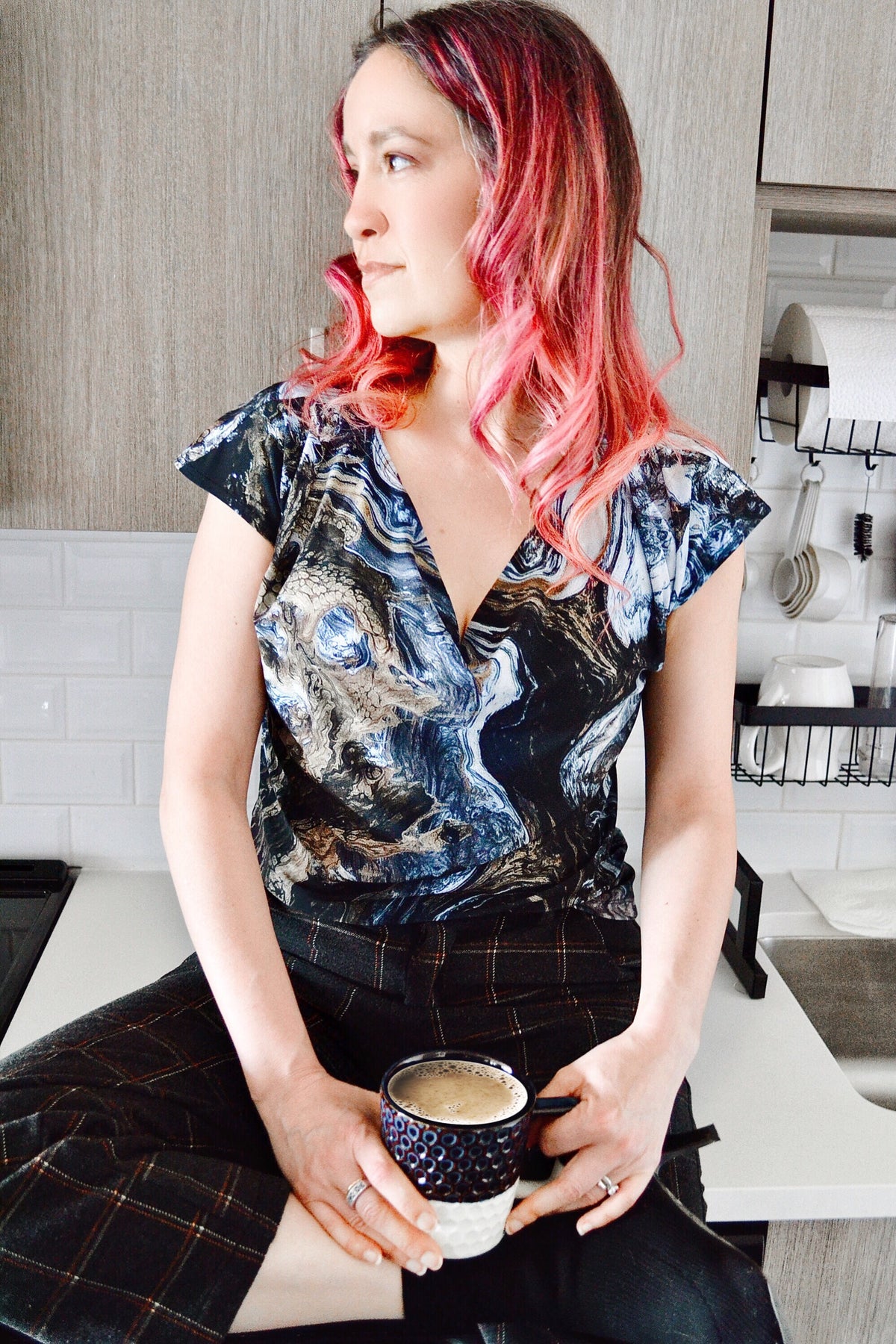 Drape Neck Cap Sleeve Tee