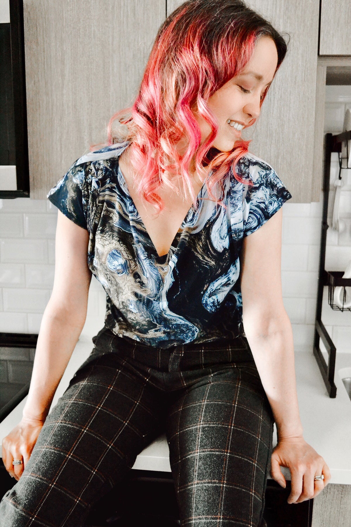 Drape Neck Cap Sleeve Tee