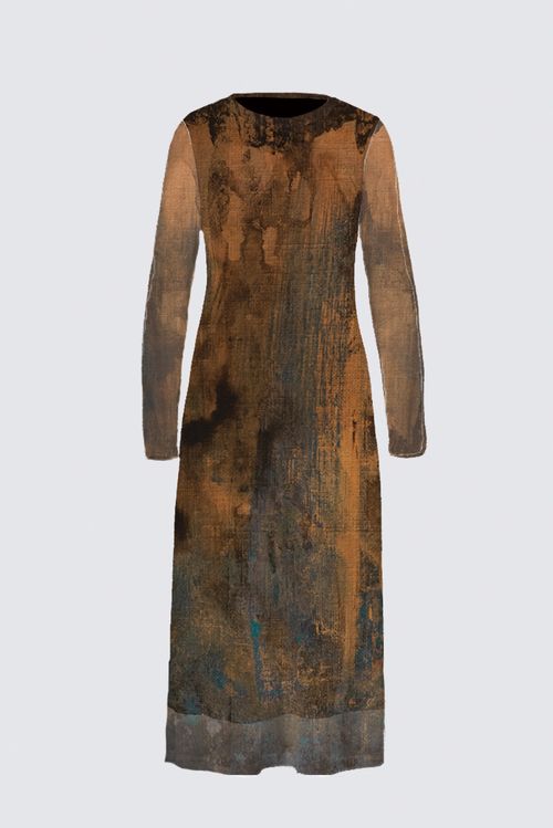 Long Sleeve Mesh Maxi Dress