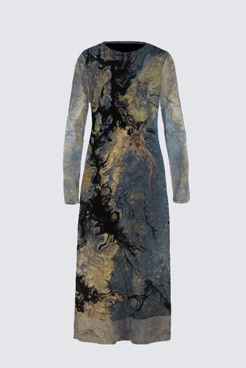 Long Sleeve Mesh Maxi Dress