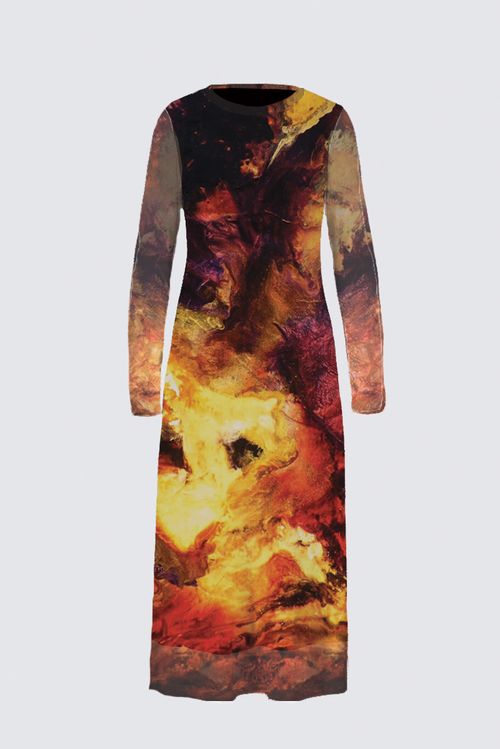 Long Sleeve Mesh Maxi Dress