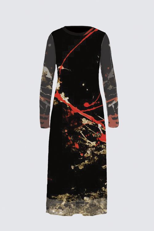 Long Sleeve Mesh Maxi Dress