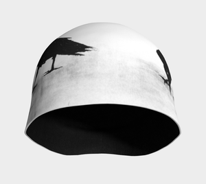 Black and white crow print lightweight beanie hat