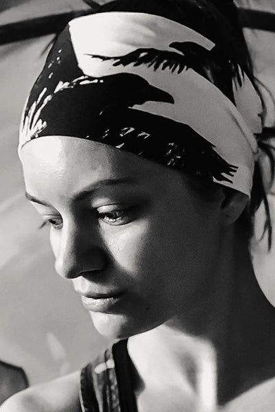 Black and white raven print wide headband