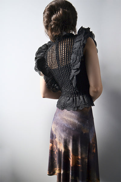 Blue, rust orange and purple abstract print reversible short skirt, little black skirt, above the knee skirt, two layer skirt