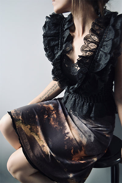 Blue, rust orange and purple abstract print reversible short skirt, little black skirt, above the knee skirt, two layer skirt