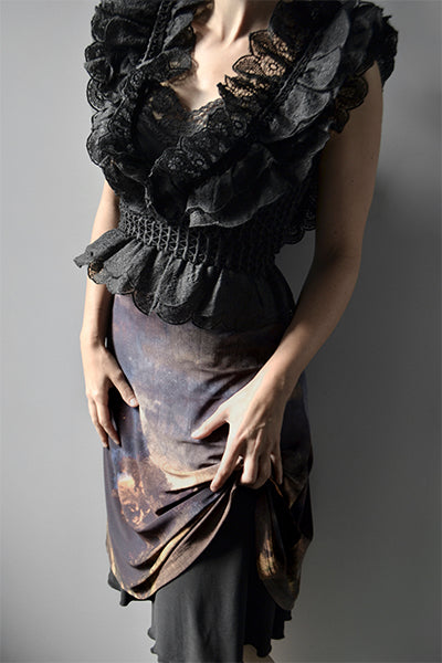 Blue, rust orange and purple abstract print reversible short skirt, little black skirt, above the knee skirt, two layer skirt