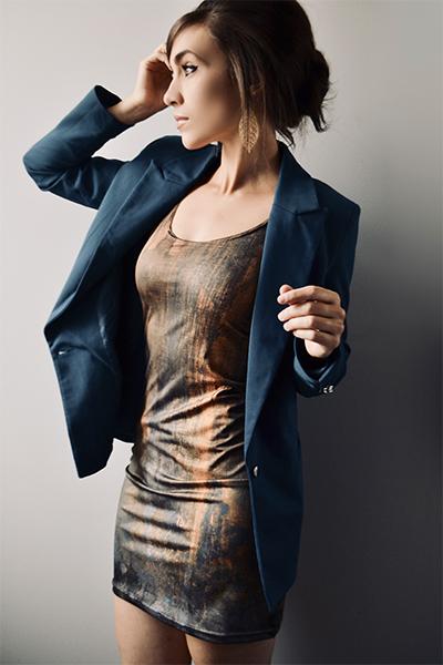 Hazel brown, rust orange and teal sleeveless bodycon pencil dress, above the knee dress, abstract print dress