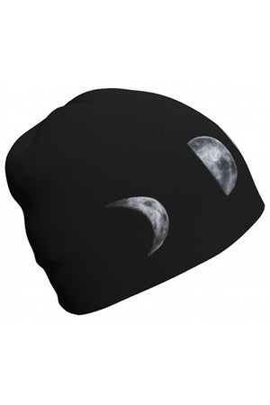 Black and white moon phases print lightweight beanie hat