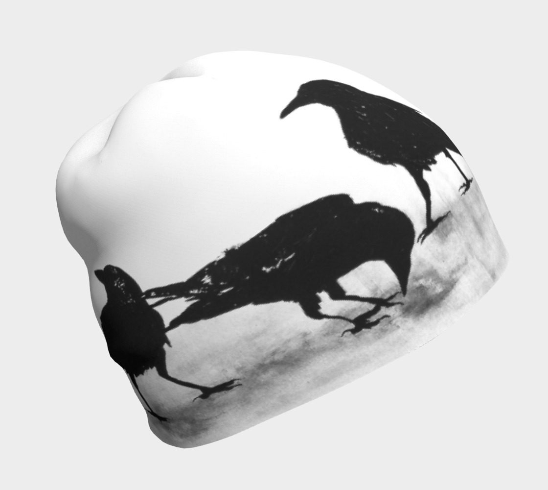 Black and white crow print lightweight beanie hat