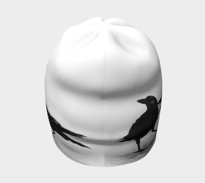 Black and white crow print lightweight beanie hat